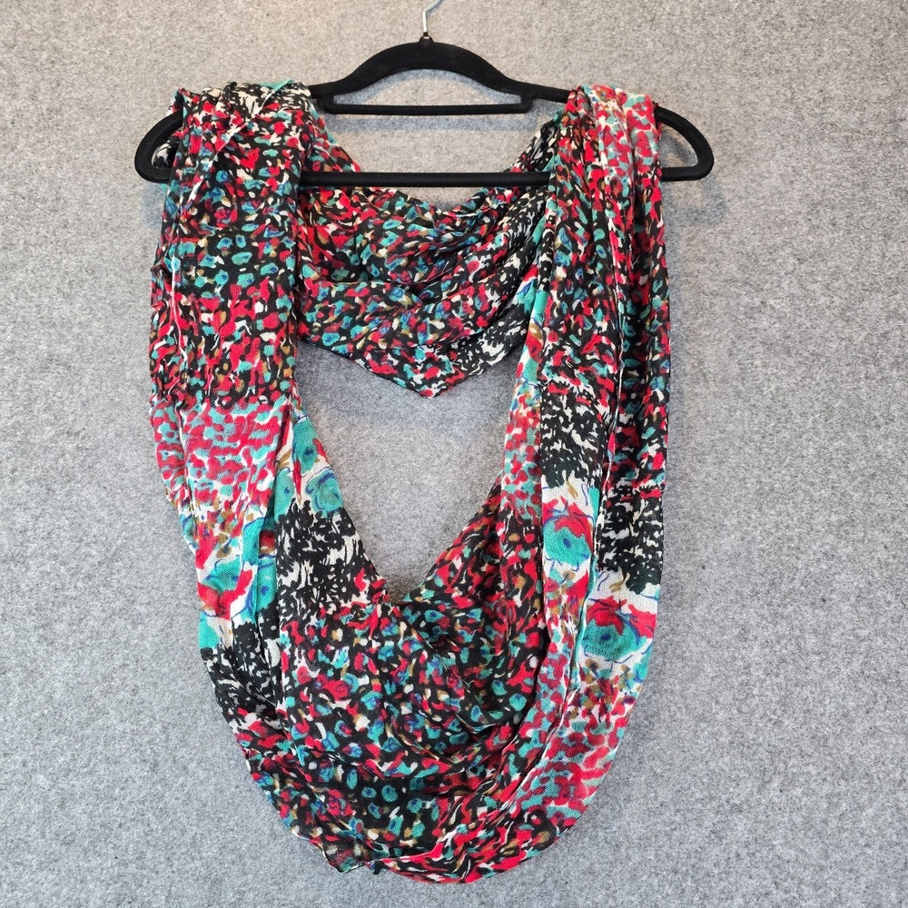 Women's Infinity Loop Scarf Multicolor Floral Abstract Print Red Teal Black